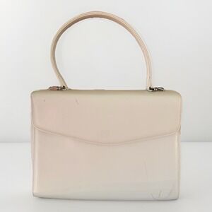 Vintage Pierre Balmain Paris White Smooth Leather Top Handle Frame Bag Archival
